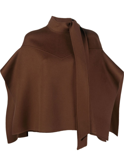 Valentino High-neck Wool And Cashmere-blend Cape In Brown