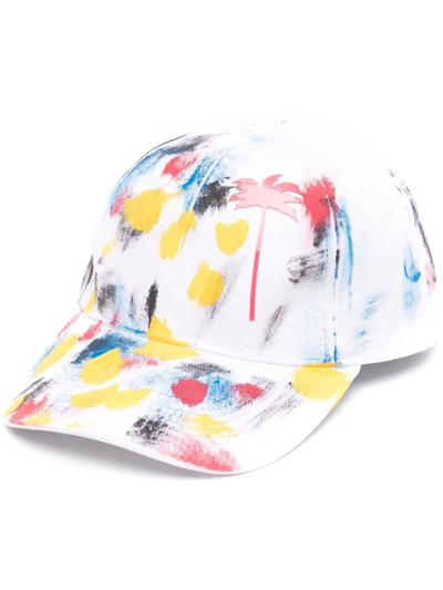 Palm Angels Painted Cotton-canvas Baseball Cap In Weiss