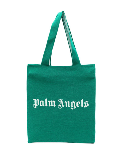 Palm Angels Logo Print Green Tote Bag