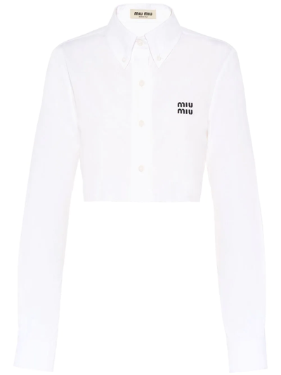 Miu Miu Cropped Button-down Cotton Poplin Shirt In White