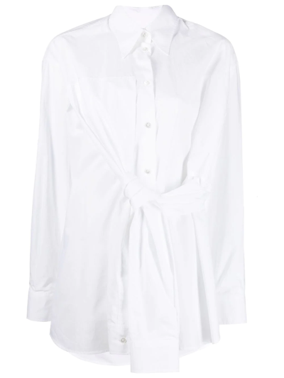 Mm6 Maison Margiela Knotted Front Buttoned Shirt In Bianco
