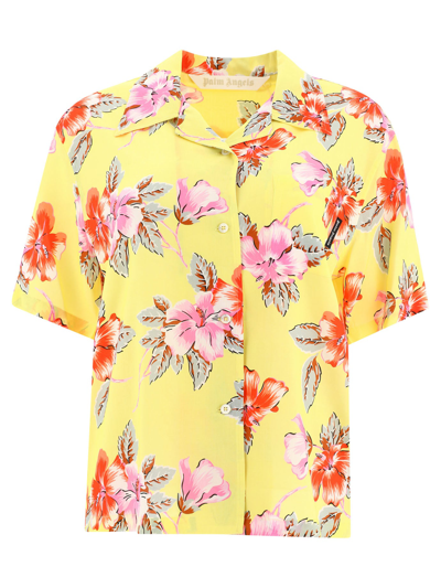 Palm Angels Hibiscus-print Short Sleeve Shirt In Yellow