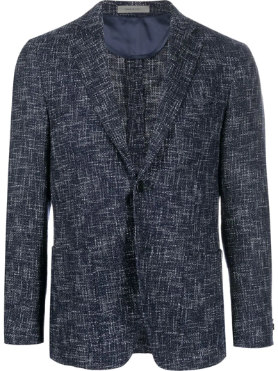 Corneliani Woven Single-breasted Jacket In Blue