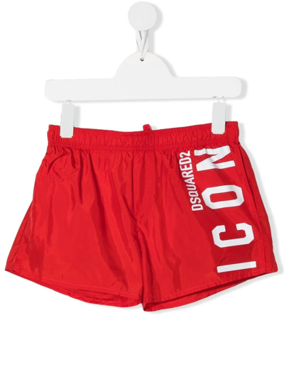 Dsquared2 Babies' Logo-print Drawstring Swim Shorts In Red