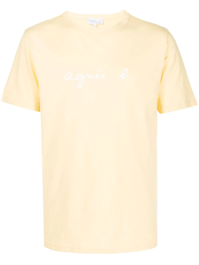 Agnès B. T-shirt Col Rond En Coton In Yellow