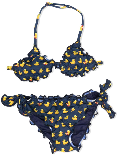 Mc2 Saint Barth Teen Ducky-print Triangle-cup Bikini Set In Blue