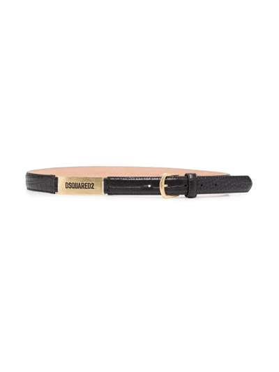 Dsquared2 Kids' Logo-plaque Leather Belt In Brown