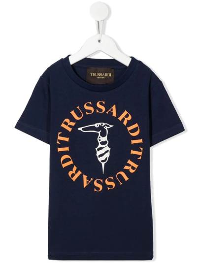 Trussardi Junior Teen Logo-print Cotton T-shirt In Blue