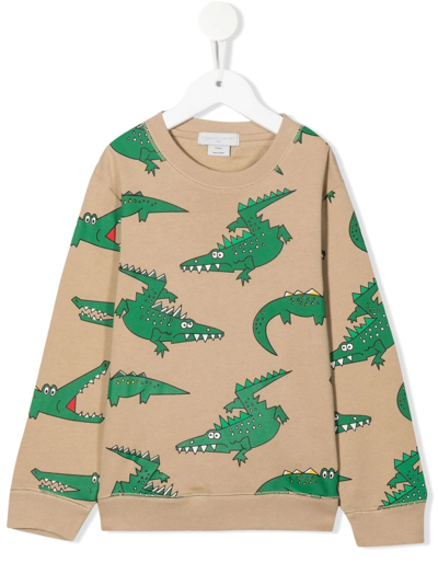 Stella Mccartney Kids' Crocodile Print Sweatshirt In Beige