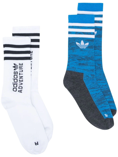 Adidas Originals Logo-print Ribbed Socks Set Of 2 In Blue