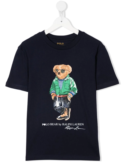 Ralph Lauren Kids' Polo Bear-print T-shirt In Blue