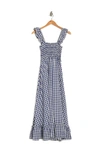 Max Studio Yarn Dye Ruffle Sleeve Smocked Dress In Indigo/ Cream