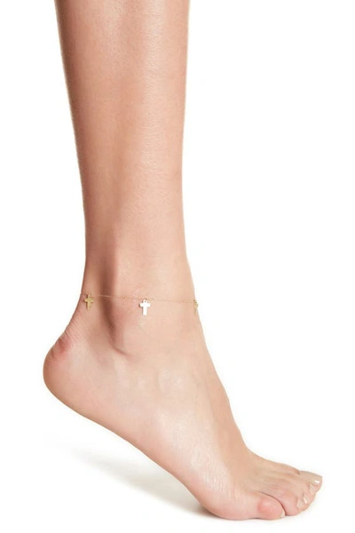Best Silver 14k Gold Cable Chain Cross Charm Anklet In Silver