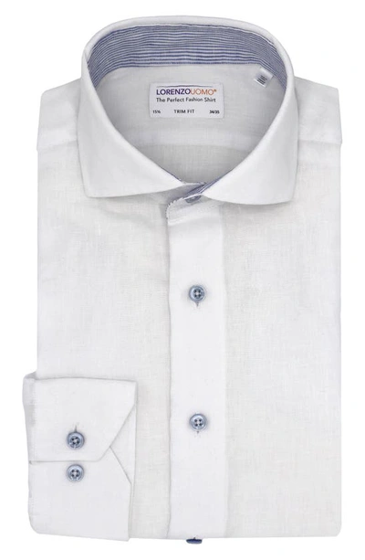 Lorenzo Uomo Solid Linen Trim Fit Dress Shirt In Ivory