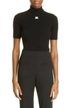 Courrèges Mock-neck Short-sleeve Rib Pullover In Black