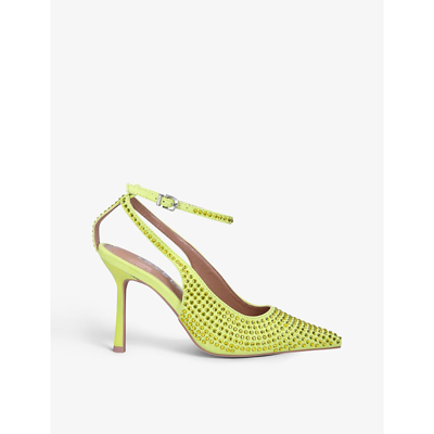 Carvela Charm Jewel-encrusted Faux-leather Heeled Sandals In Lime