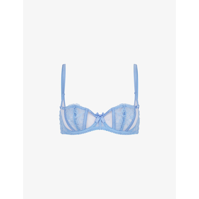 Agent Provocateur Rozlyn Lace-trimmed Tulle And Satin Underwired Balconette Bra In Blue