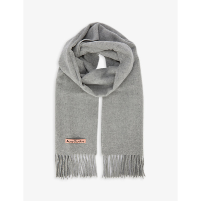 Acne Studios Canada New Logo-embroidered Wool Scarf In Light Grey Melange
