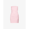 Rokh Strapless Open-back Woven Mini Dress In Pink