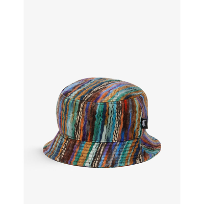 Stussy Logo-embroidered All-over Print Knitted Bucket Hat In Brown