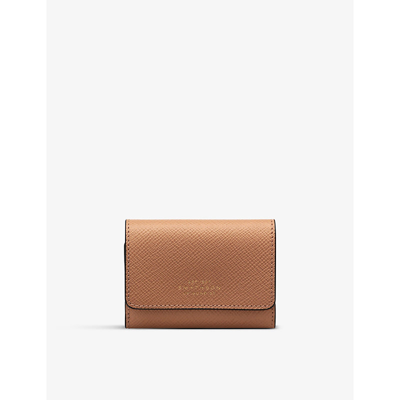 Smythson Panama Logo-embossed Leather Compact Purse In Light Rosewood