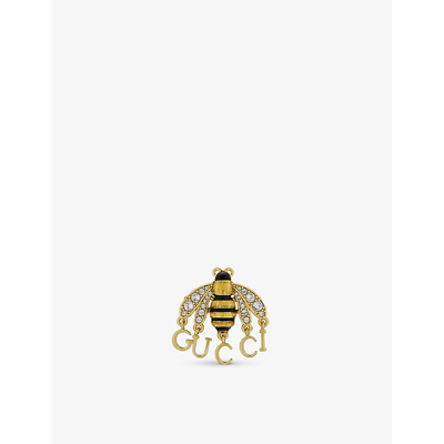 Gucci Bee-motif Brass And Crystal Brooch In Silver