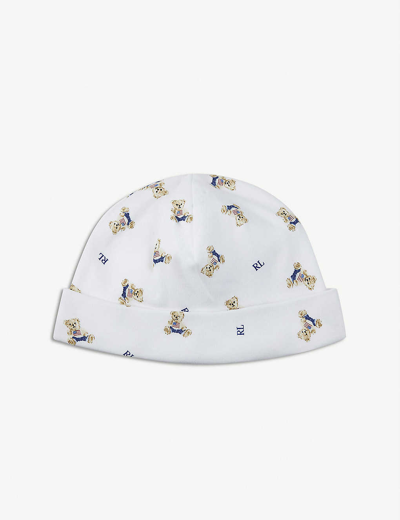 Ralph Lauren Babies' Polo Bear Cotton Hat In White/blue Multi