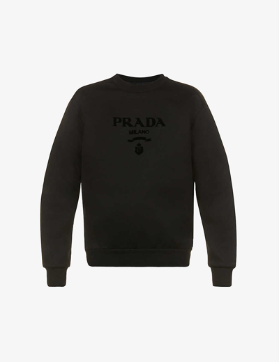 Prada Logo-embossed Relaxed-fit Cotton-jersey Sweatshirt In Black