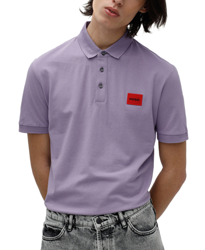Hugo Boss Cotton-piqu Slim-fit Polo Shirt With Red Logo Label In Purple