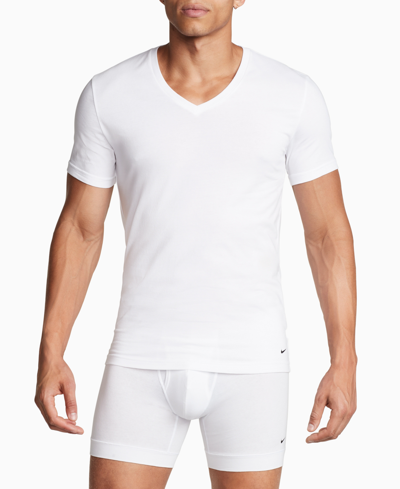 Nike Dri-fit Essential Cotton Stretch Slim Fit V-neck Undershirt In White