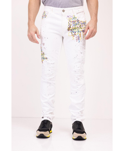 Ron Tomson Men's Modern Embroidered Denim Jeans In White