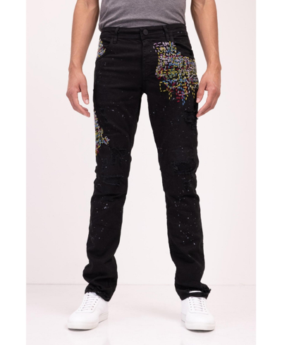 Ron Tomson Men's Embroidered Splatter Paint Jeans In Black