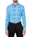 Society Of Threads Men's Slim Fit Non-iron Check-print Performance Stretch Dress Shirt In Blue