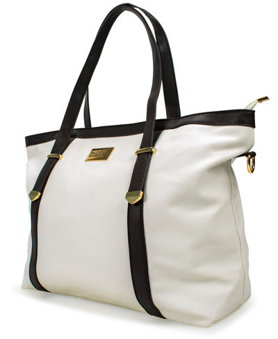 Badgley Mischka Anna Faux Leather Tote Weekender Travel Bag In White
