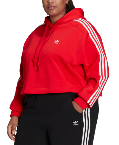 Adidas Originals Adicolor 3-stripe Logo Cropped Hoodie In Red In White/red