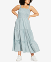 CITY CHIC TRENDY PLUS SIZE GINGHAM STRAIGHT NECK MAXI DRESS
