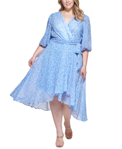 DKNY PLUS SIZE FAUX-WRAP CHIFFON DRESS 