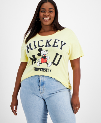 Disney Trendy Plus Size Mickey Mouse Graphic-print T-shirt In Pale Banana