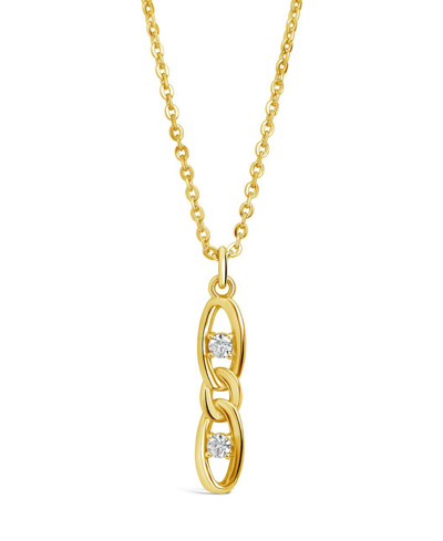 Sterling Forever Cubic Zirconia Studded Figaro Link Pendant Necklace In Gold-plated