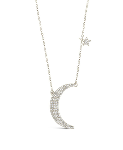 STERLING FOREVER CUBIC ZIRCONIA CRESCENT STAR CHARM NECKLACE