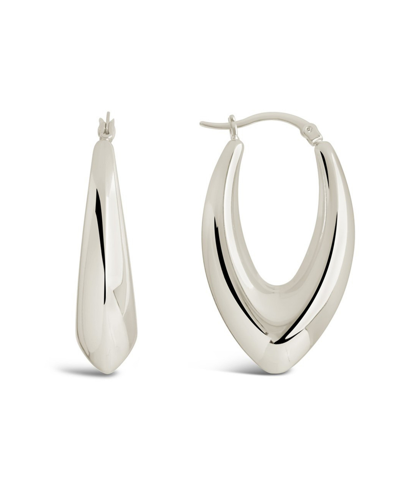 Sterling Forever V Drop Hoop Earrings In Silver-tone