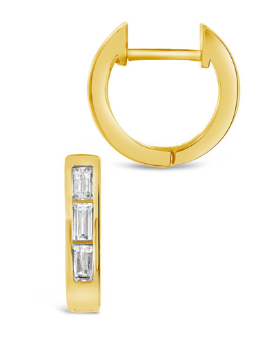Sterling Forever Cubic Zirconia Baguette Micro Hoop Earrings In Gold-plated