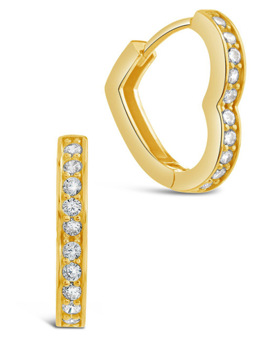 Sterling Forever Heart Cubic Zirconia Micro Hoop Earrings In Gold-plated