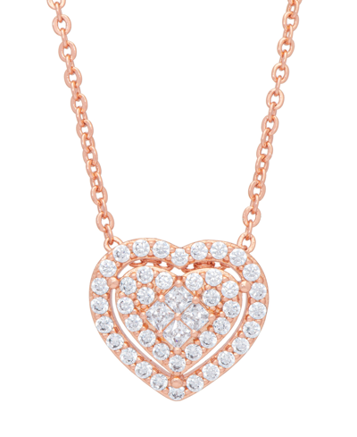 Macy's Women's 14k Rose Gold Plated Cubic Zirconia Heart Pendant Necklace