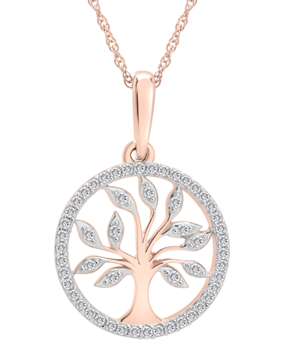 Wrapped Diamond Tree 20" Pendant Necklace (1/10 Ct. T.w.) In 14k Yellow Or Rose Gold, Created For Macy's