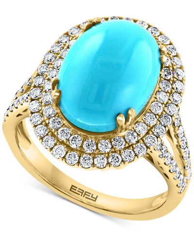 Effy Collection Effy Turquoise & Diamond (1 Ct. T.w.) Oval Halo Ring In 14k Gold