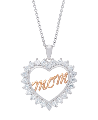 Macy's Women's Fine Silver Plated Cubic Zirconia Rose Colored Mom Pendant Necklace