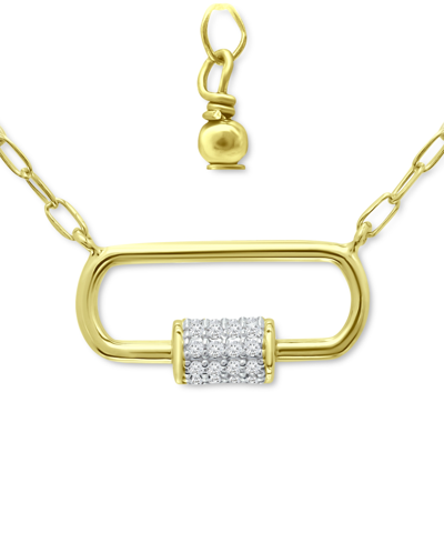 Giani Bernini Cubic Zirconia Pave Link Pendant Necklace In 18k Gold-plated Sterling Silver, 16" + 2" Extender, Cre In Gold Over Silver