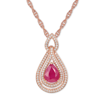Macy's Sapphire (1-1/4 Ct. T.w.) & Diamond (1/4 Ct. T.w.) 18" Pendant Necklace In 14k White Gold (also Avai In Ruby,rose Gold