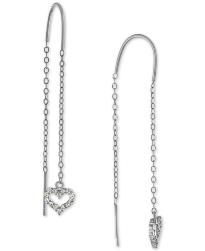 Giani Bernini Cubic Zirconia Heart Threader Earrings, Created For Macy's In Sterling Silver